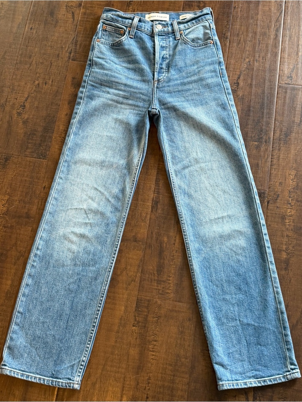 Denim Forum The Arlo High Rise Straight Leg Jeans - Light Blue Wash